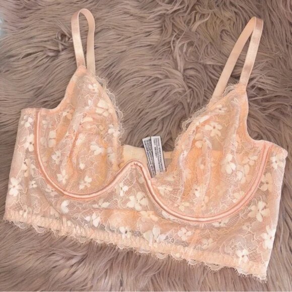 Victoria's Secret Dream Angels Unlined Lace Plunge Bra Peach Bralette - Picture 2 of 6